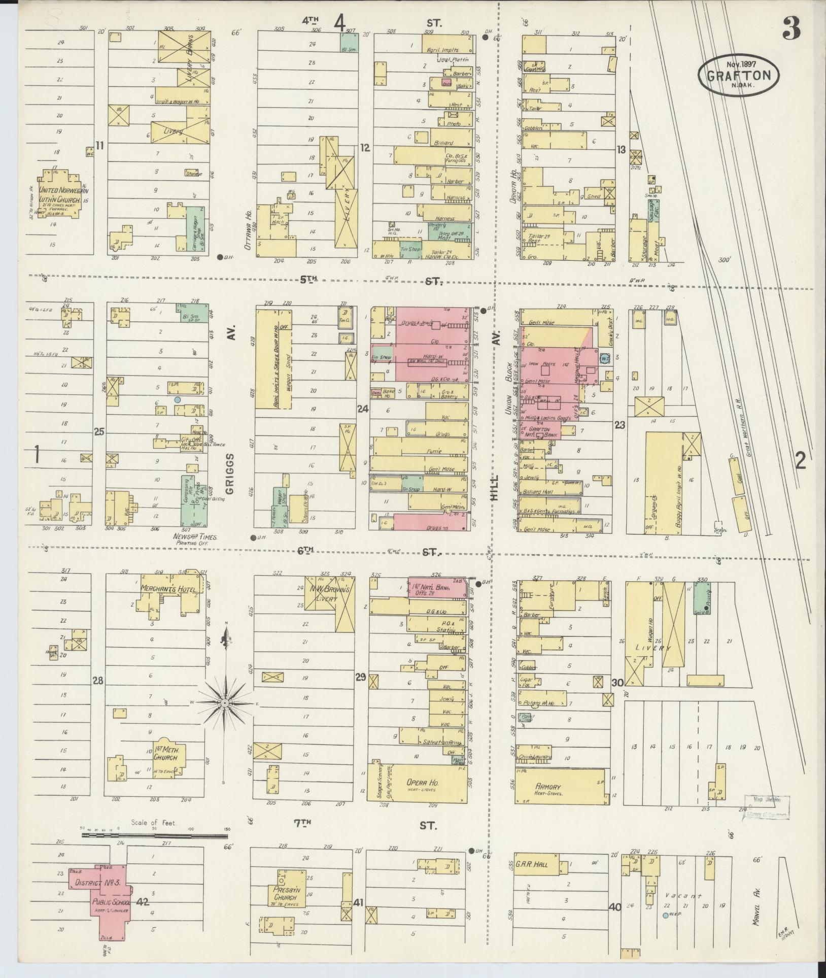 Sanborn Fire Insurance Map from Grafton, Walsh County, North Dakota (1897), Sheet #0003 - Complete Map Set gallery image, historic Sanborn map, vintage wall art, North Dakota North Dakota