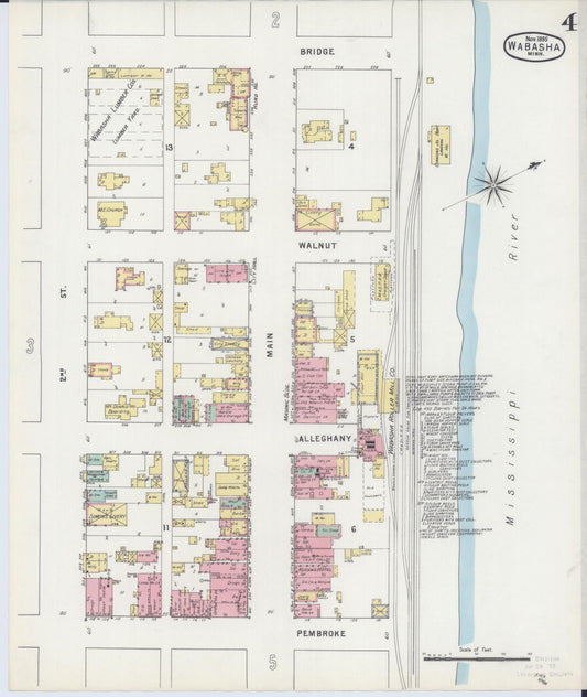 Sanborn Fire Insurance Map from Wabasha, Wabasha County, Minnesota (1895), Sheet #0004 - Historic Sanborn Fire Insurance Map Print, vintage old map wall art, antique decor, genealogy gift, Minnesota Minnesota map