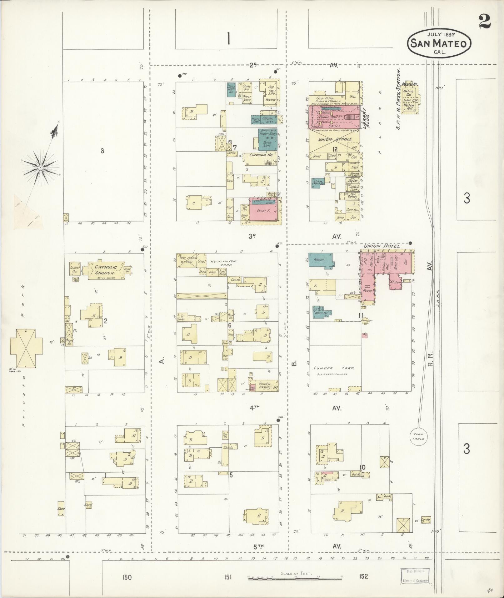 Sanborn Fire Insurance Map from San Mateo, San Mateo County, California (1897), Sheet #0002 - Complete Map Set gallery image, historic Sanborn map, vintage wall art, California California
