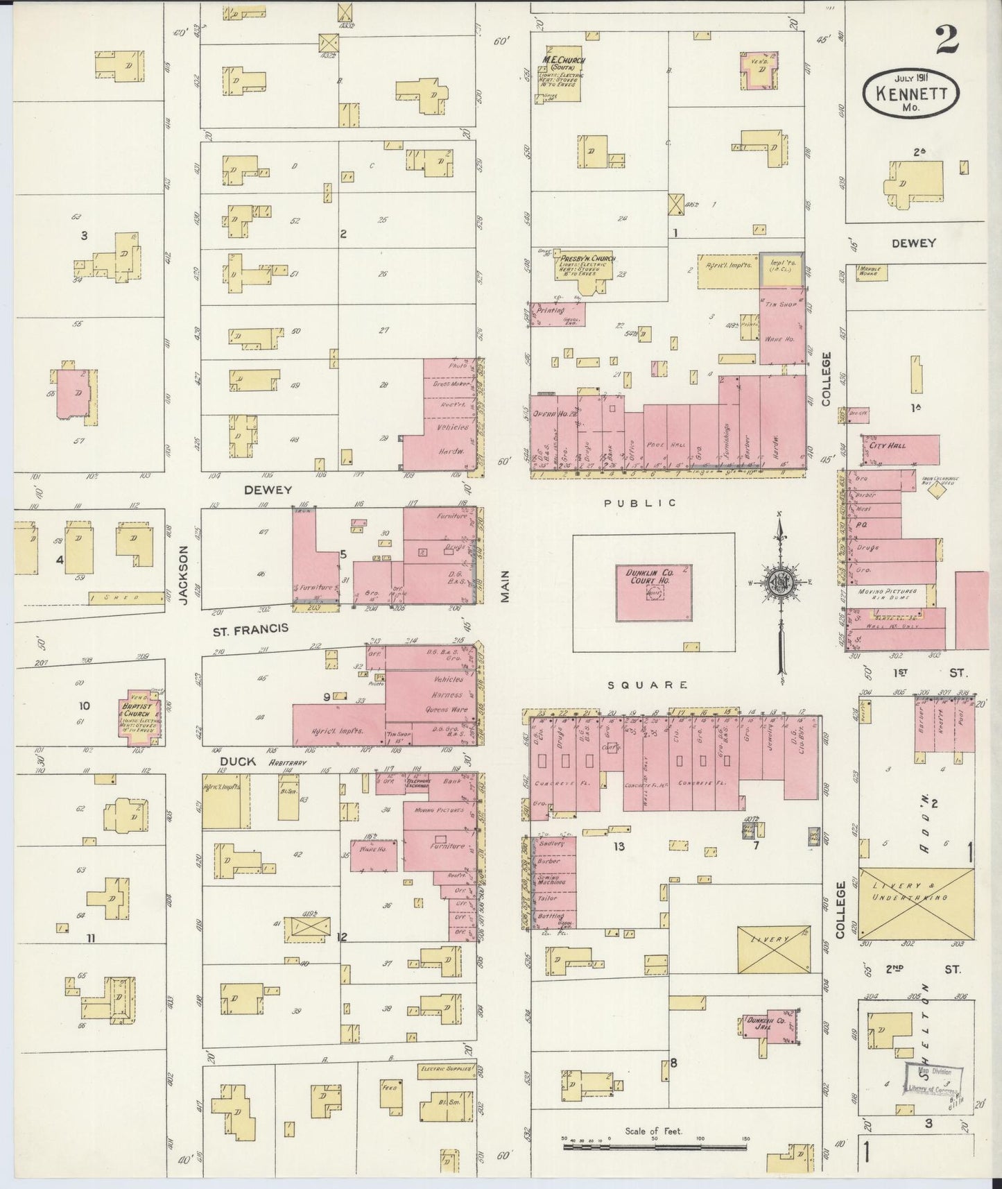 Sanborn Fire Insurance Map from Kennett, Dunklin County, Missouri (1911), Sheet #0002 - Complete Map Set gallery image, historic Sanborn map, vintage wall art, Missouri Missouri