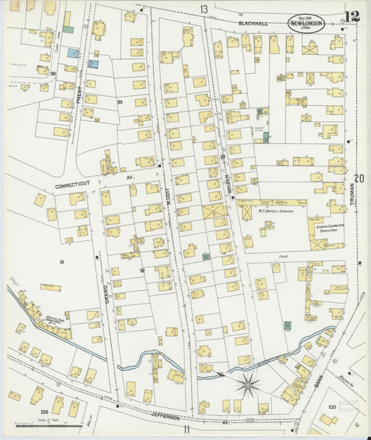 Sanborn Fire Insurance Map from New London, New London County, Connecticut (1901), Sheet #0012 - Historic Sanborn Fire Insurance Map Print, vintage old map wall art, antique decor, genealogy gift, Connecticut Connecticut map