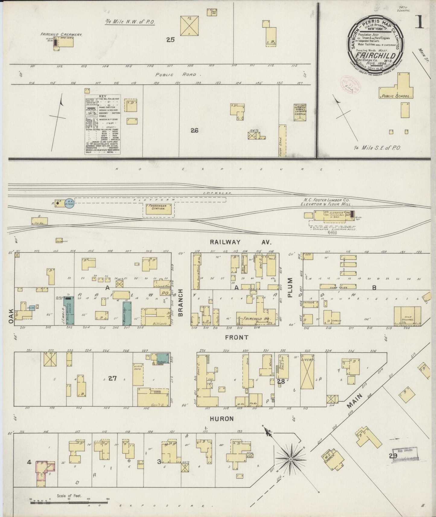 Sanborn Fire Insurance Map from Fairchild, Eau Claire County, Wisconsin (1894), Sheet #0001 - Historic Sanborn Fire Insurance Map Print, vintage old map wall art, antique decor, genealogy gift, Wisconsin Wisconsin map