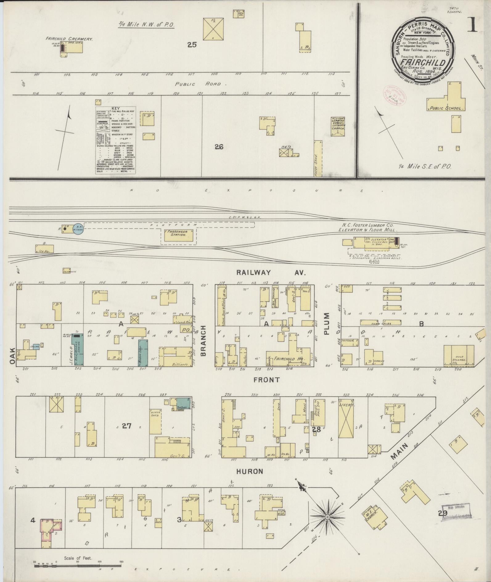 Sanborn Fire Insurance Map from Fairchild, Eau Claire County, Wisconsin (1894), Sheet #0001 - Historic Sanborn Fire Insurance Map Print, vintage old map wall art, antique decor, genealogy gift, Wisconsin Wisconsin map