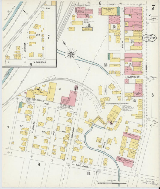 Sanborn Fire Insurance Map from Pittston, Luzerne County, Pennsylvania (1903), Sheet #0007 - Historic Sanborn Fire Insurance Map Print, vintage old map wall art, antique decor, genealogy gift, Pennsylvania Pennsylvania map
