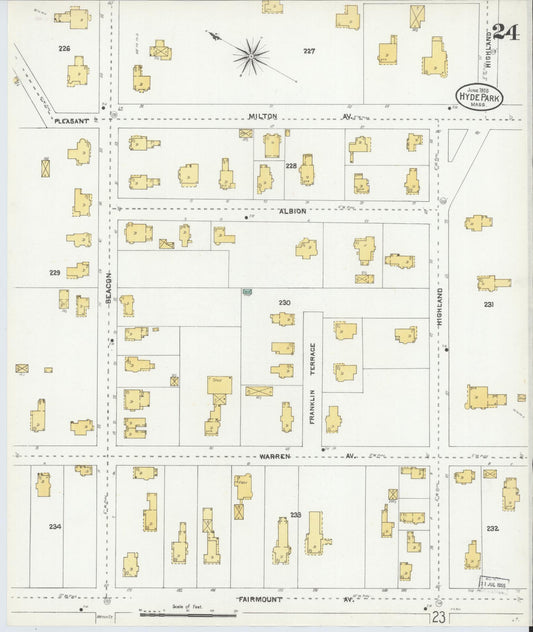 Sanborn Fire Insurance Map from Hyde Park, Norfolk County, Massachusetts (1905), Sheet #0024 - Historic Sanborn Fire Insurance Map Print, vintage old map wall art, antique decor, genealogy gift, Massachusetts Massachusetts map