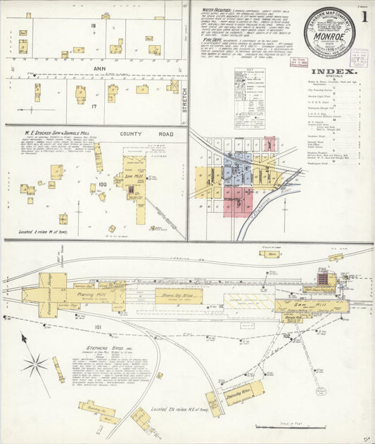Sanborn Fire Insurance Map from Monroe, Snohomish County, Washington (1905), Sheet #0001 - Complete Map Set gallery image, historic Sanborn map, vintage wall art, Washington Washington