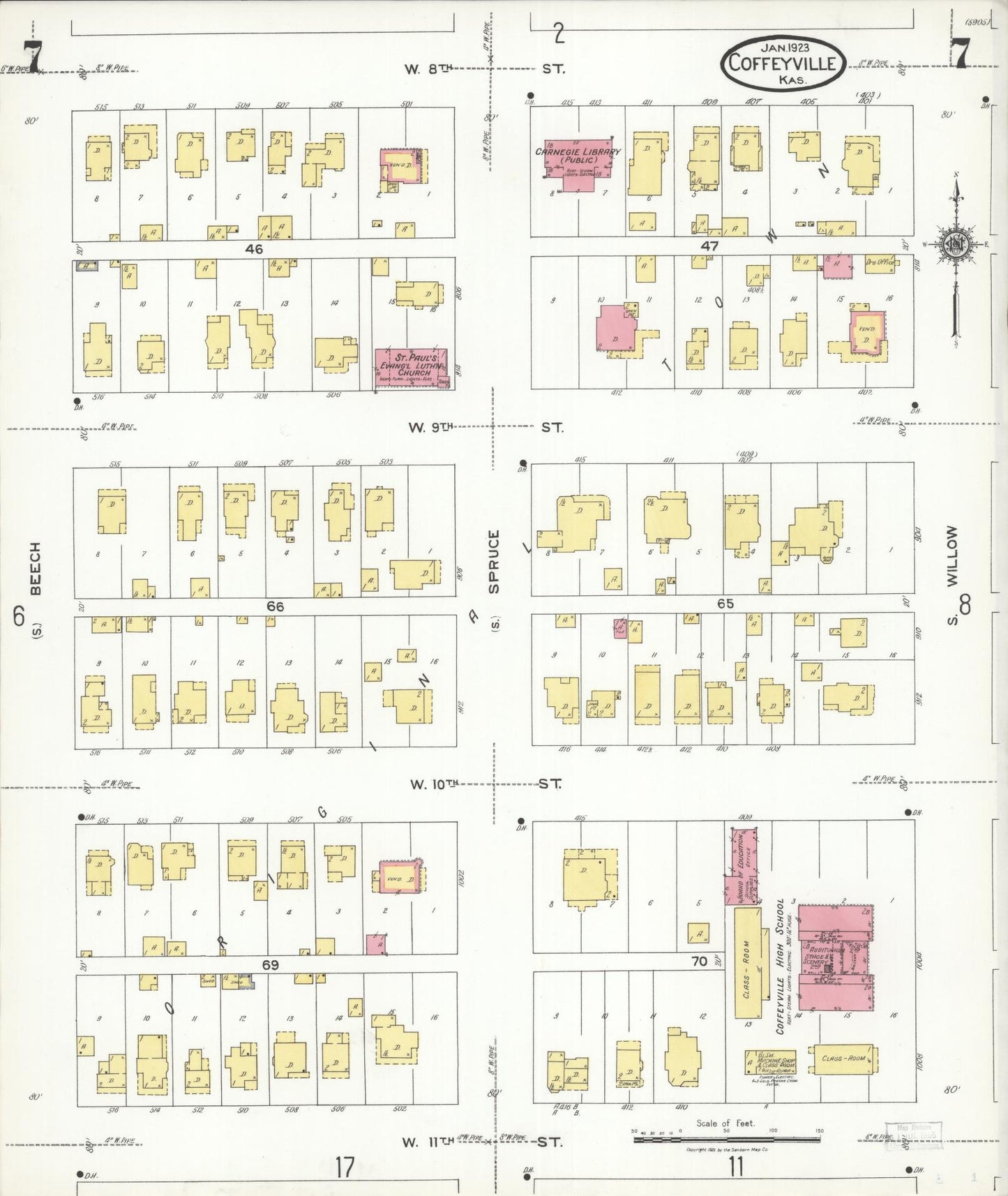Sanborn Fire Insurance Map from Coffeyville, Montgomery County, Kansas (1923), Sheet #0007 - Complete Map Set gallery image, historic Sanborn map, vintage wall art, Kansas Kansas