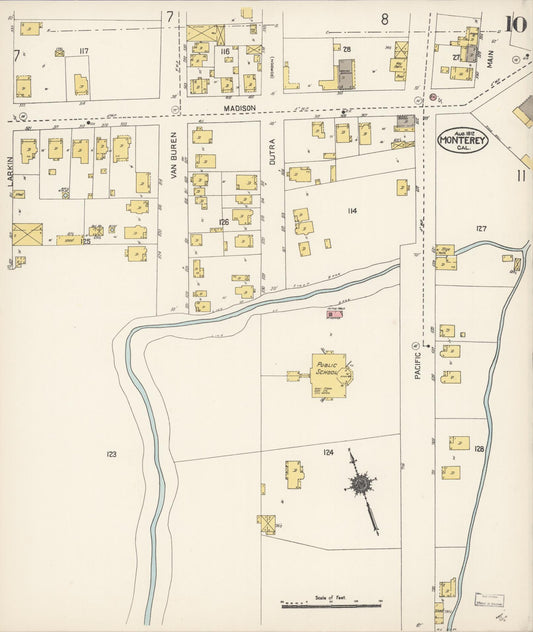 Sanborn Fire Insurance Map from Monterey, Monterey County, California (1912), Sheet #0010 - Historic Sanborn Fire Insurance Map Print, vintage old map wall art, antique decor, genealogy gift, California California map