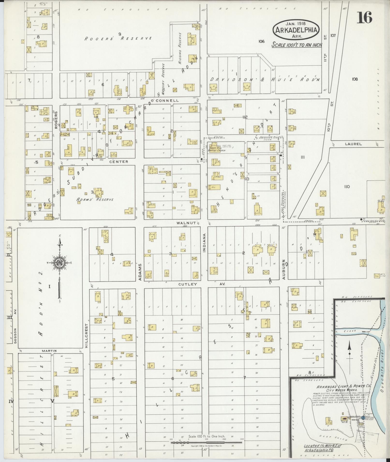 Sanborn Fire Insurance Map from Arkadelphia, Clark County, Arkansas (1918), Sheet #0016 - Historic Sanborn Fire Insurance Map Print, vintage old map wall art, antique decor, genealogy gift, Arkansas Arkansas map