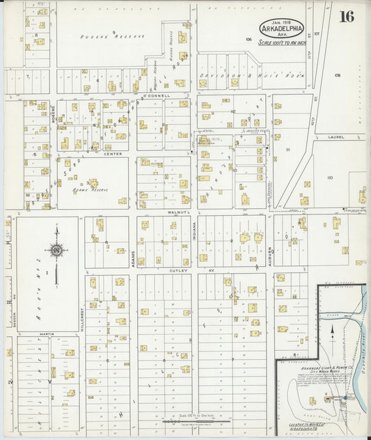 Sanborn Fire Insurance Map from Arkadelphia, Clark County, Arkansas (1918), Sheet #0016 - Historic Sanborn Fire Insurance Map Print, vintage old map wall art, antique decor, genealogy gift, Arkansas Arkansas map