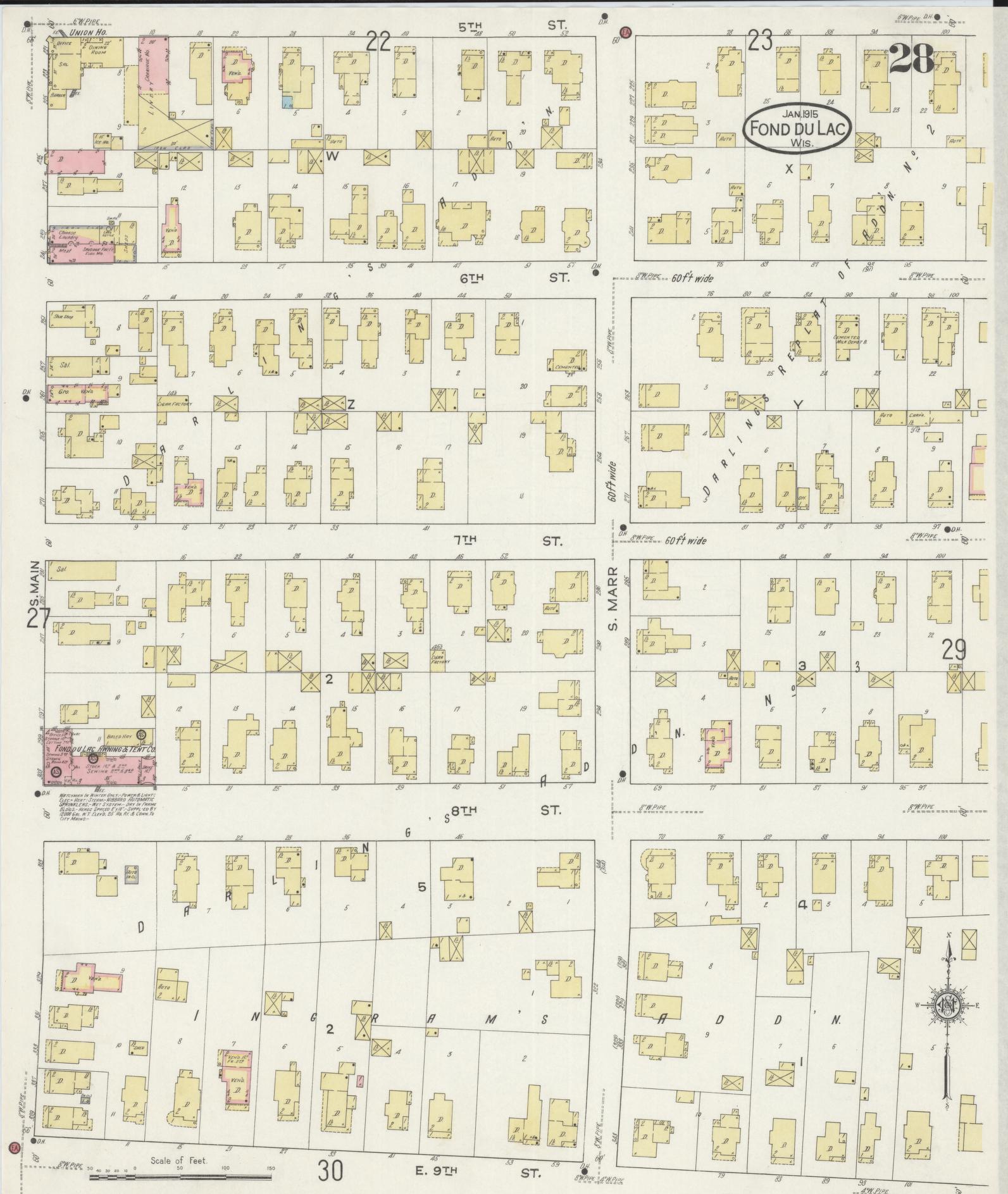 Sanborn Fire Insurance Map from Fond du Lac, Fond du Lac County, Wisconsin (1915), Sheet #0028 - Complete Map Set gallery image, historic Sanborn map, vintage wall art, Wisconsin Wisconsin