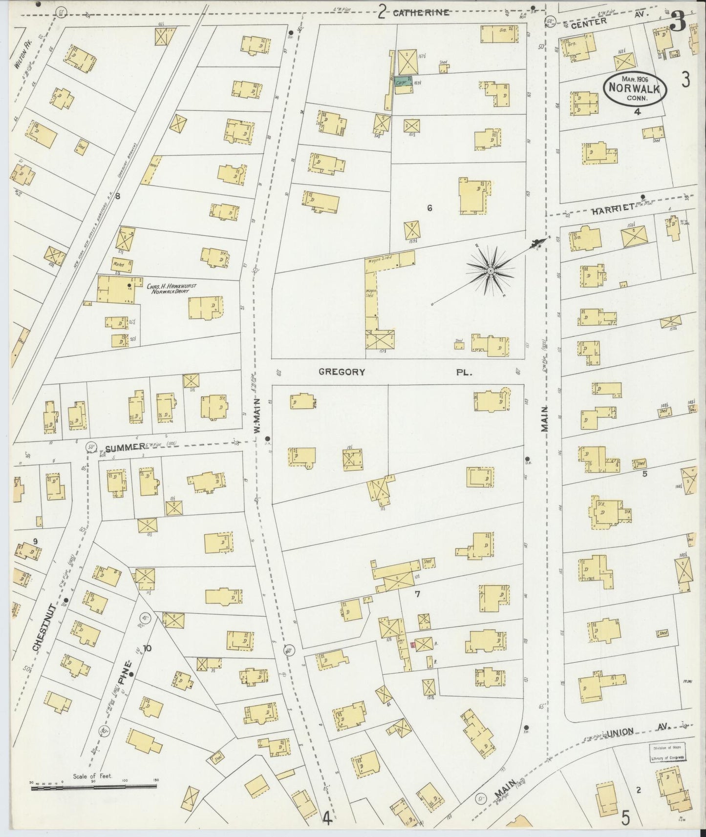 Sanborn Fire Insurance Map from Norwalk, Fairfield County, Connecticut (1906), Sheet #0003 - Complete Map Set gallery image, historic Sanborn map, vintage wall art, Connecticut Connecticut