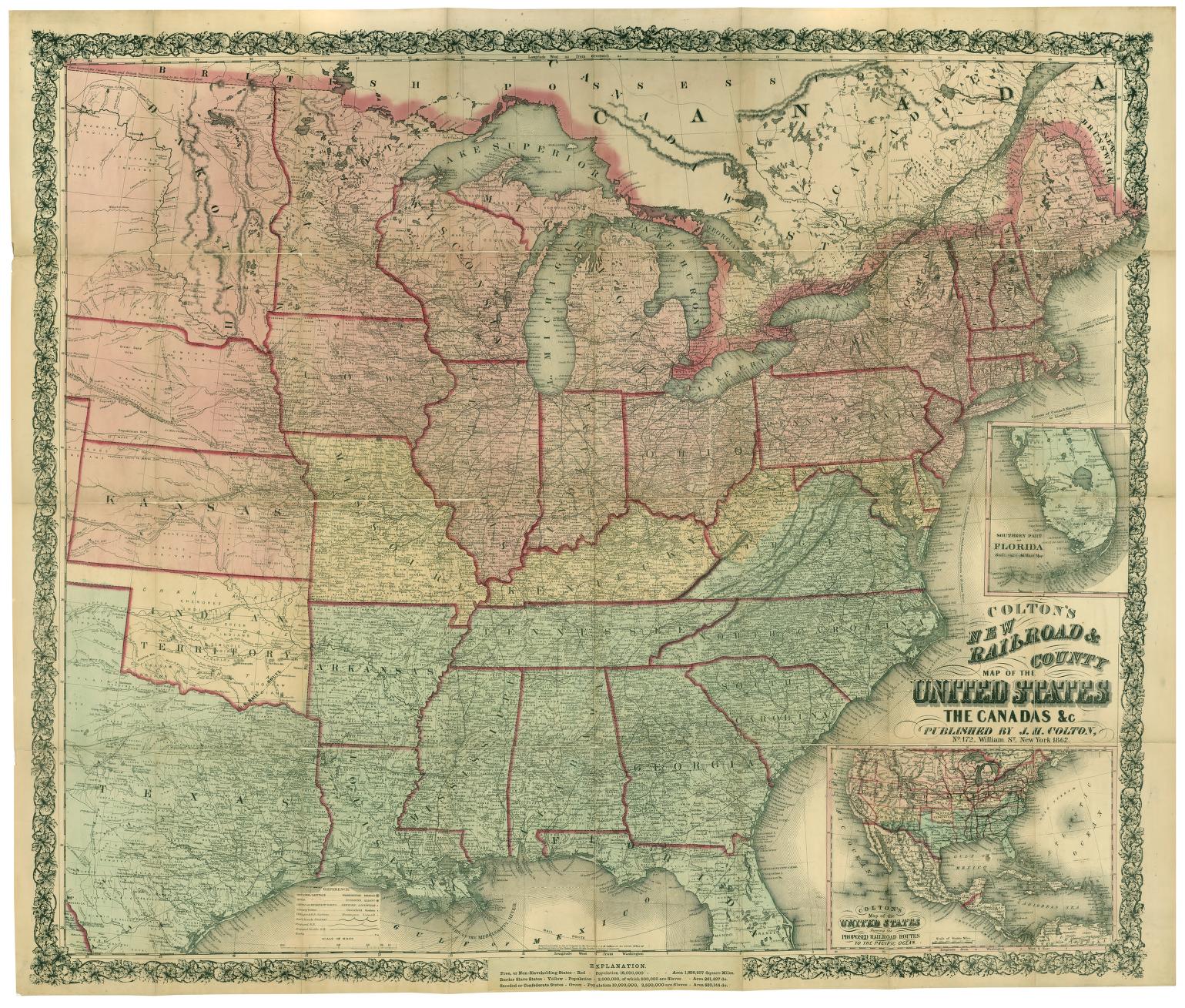 Colton's new railroad & county map of the United States, the Canadas &c. Civil War Map (1862) - Historic Battlefield Map Reprint