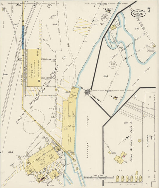 Sanborn Fire Insurance Map from Camas, Clark County, Washington (1922), Sheet #0007 - Historic Sanborn Fire Insurance Map Print, vintage old map wall art, antique decor, genealogy gift, Washington Washington map
