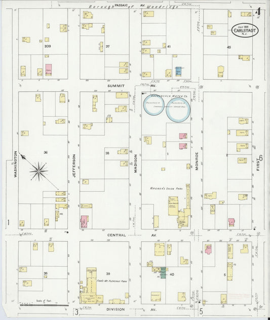 Sanborn Fire Insurance Map from Carlstadt, Bergen County, New Jersey (1909), Sheet #0004 - Historic Sanborn Fire Insurance Map Print, vintage old map wall art, antique decor, genealogy gift, New Jersey New Jersey map