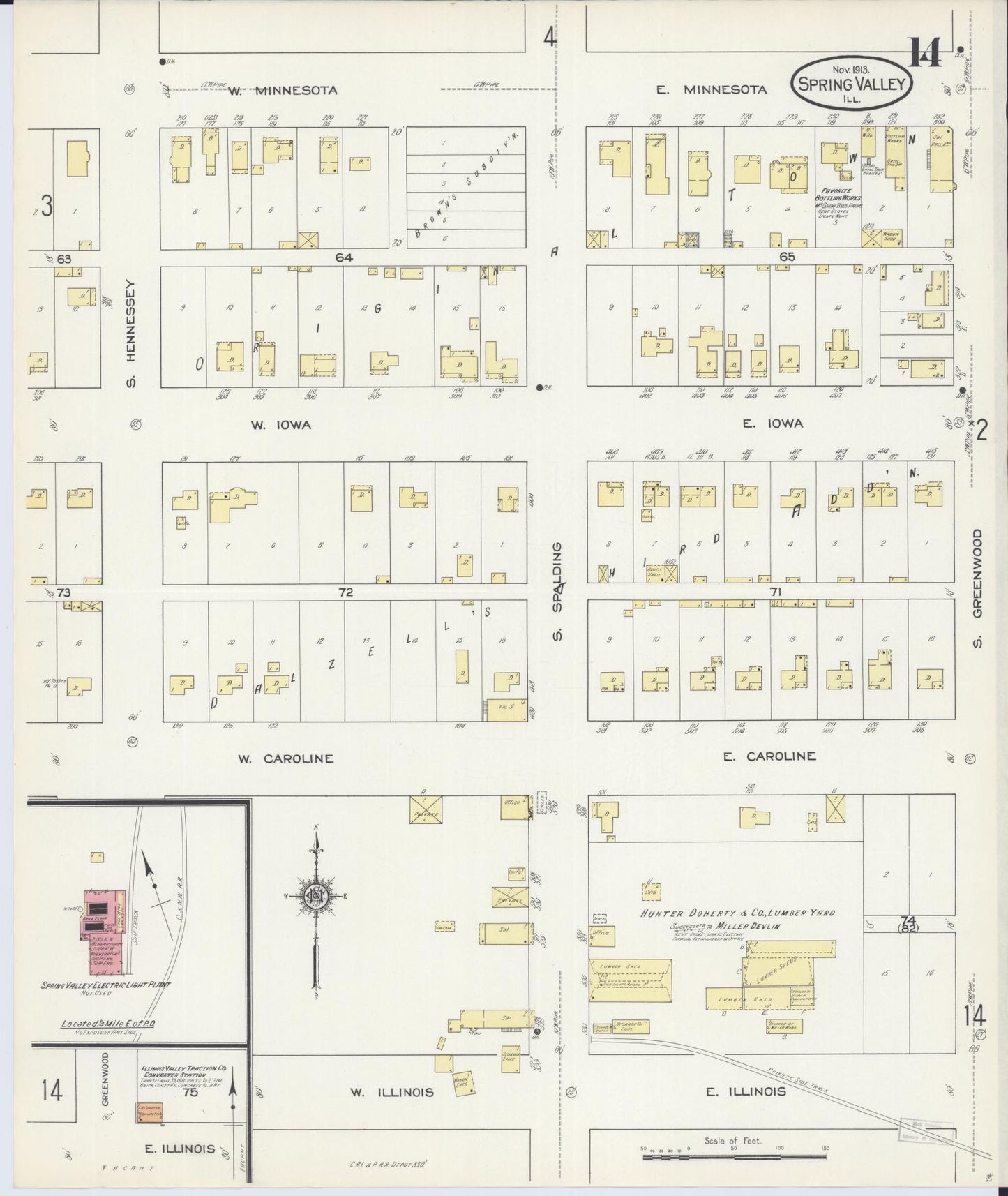 Sanborn Fire Insurance Map from Spring Valley, Bureau County, Illinois (1913), Sheet #0014 - Complete Map Set gallery image, historic Sanborn map, vintage wall art, Illinois Illinois