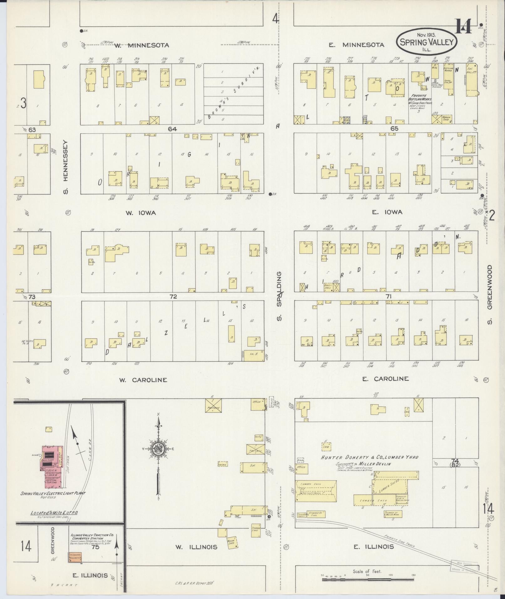 Sanborn Fire Insurance Map from Spring Valley, Bureau County, Illinois (1913), Sheet #0014 - Complete Map Set gallery image, historic Sanborn map, vintage wall art, Illinois Illinois