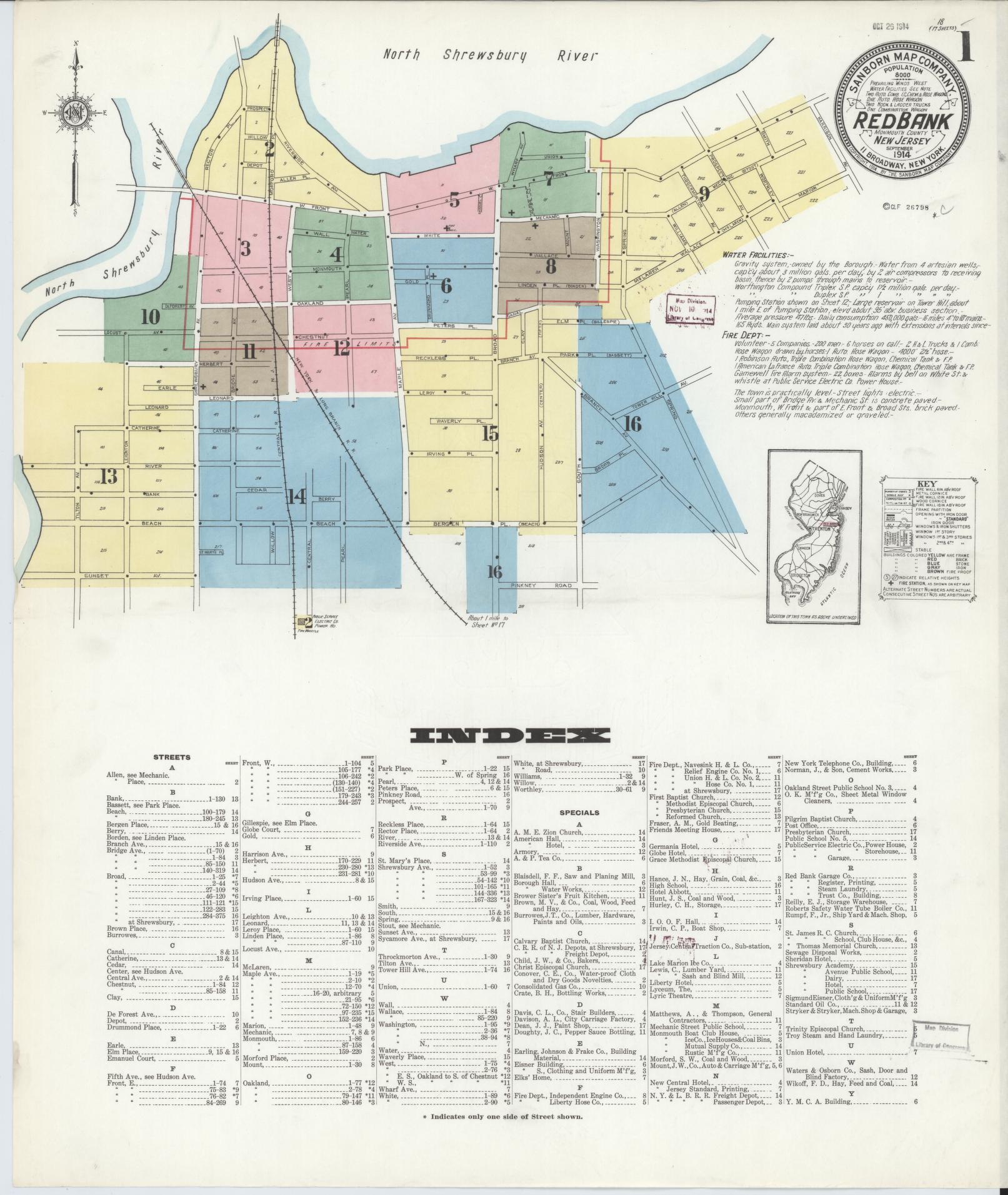 Sanborn Fire Insurance Map from Red Bank, Monmouth County, New Jersey. (1914) – Historic Sanborn Fire Insurance Map Print