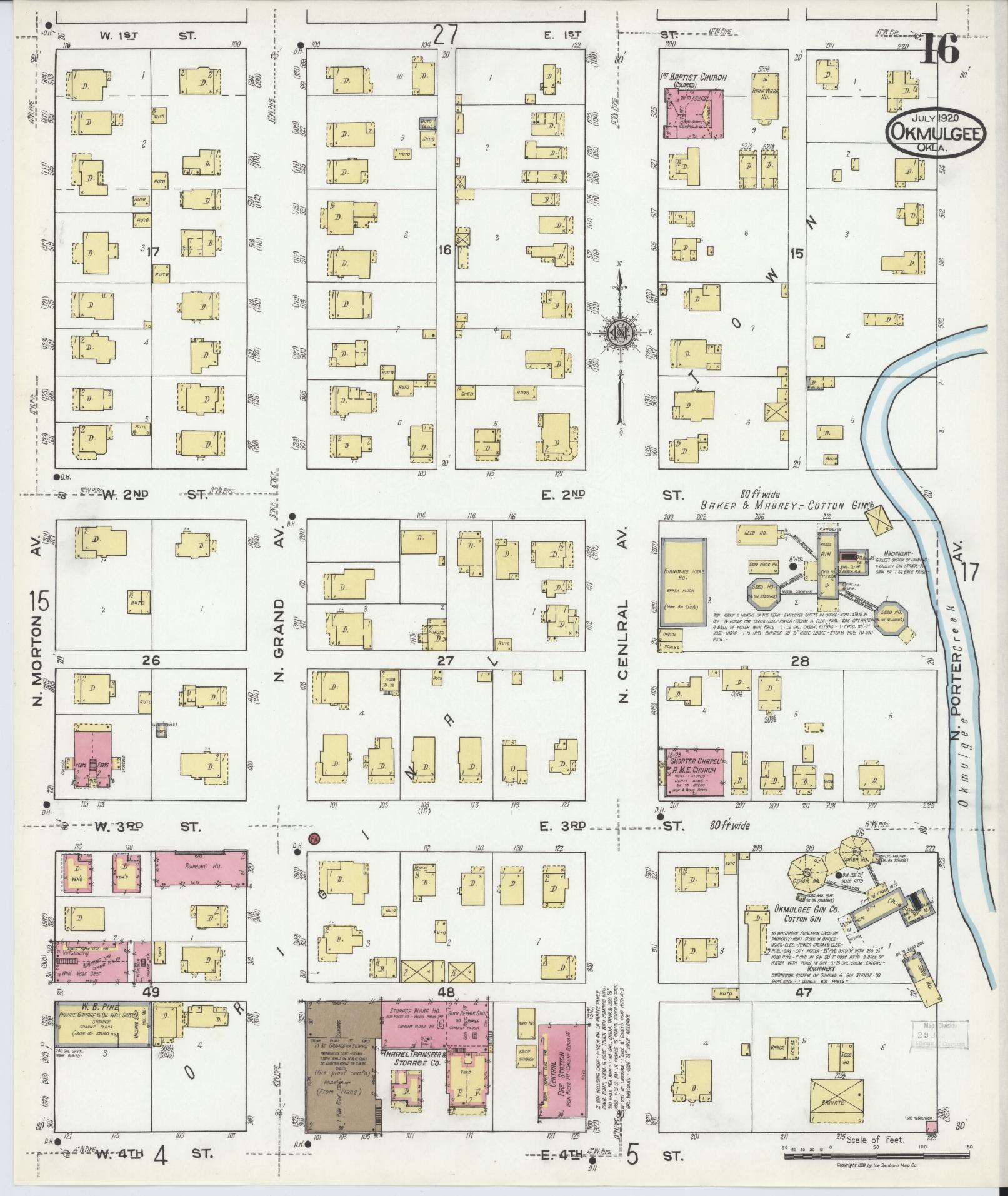 Sanborn Fire Insurance Map from Okmulgee, Okmulgee County, Oklahoma (1920), Sheet #0016 - Complete Map Set gallery image, historic Sanborn map, vintage wall art, Oklahoma Oklahoma
