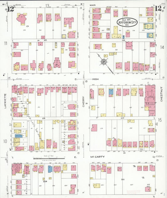 Sanborn Fire Insurance Map from Jefferson City, Cole County, Missouri (1923), Sheet #0012 - Historic Sanborn Fire Insurance Map Print, vintage old map wall art, antique decor, genealogy gift, Missouri Missouri map