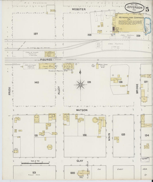 Sanborn Fire Insurance Map from Jefferson, Marion County, Texas (1890), Sheet #0005 - Historic Sanborn Fire Insurance Map Print, vintage old map wall art, antique decor, genealogy gift, Texas Texas map
