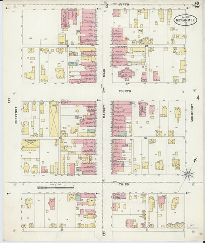 Sanborn Fire Insurance Map from Mount Carmel, Wabash County, Illinois (1897), Sheet #0002 - Complete Map Set gallery image, historic Sanborn map, vintage wall art, Illinois Illinois