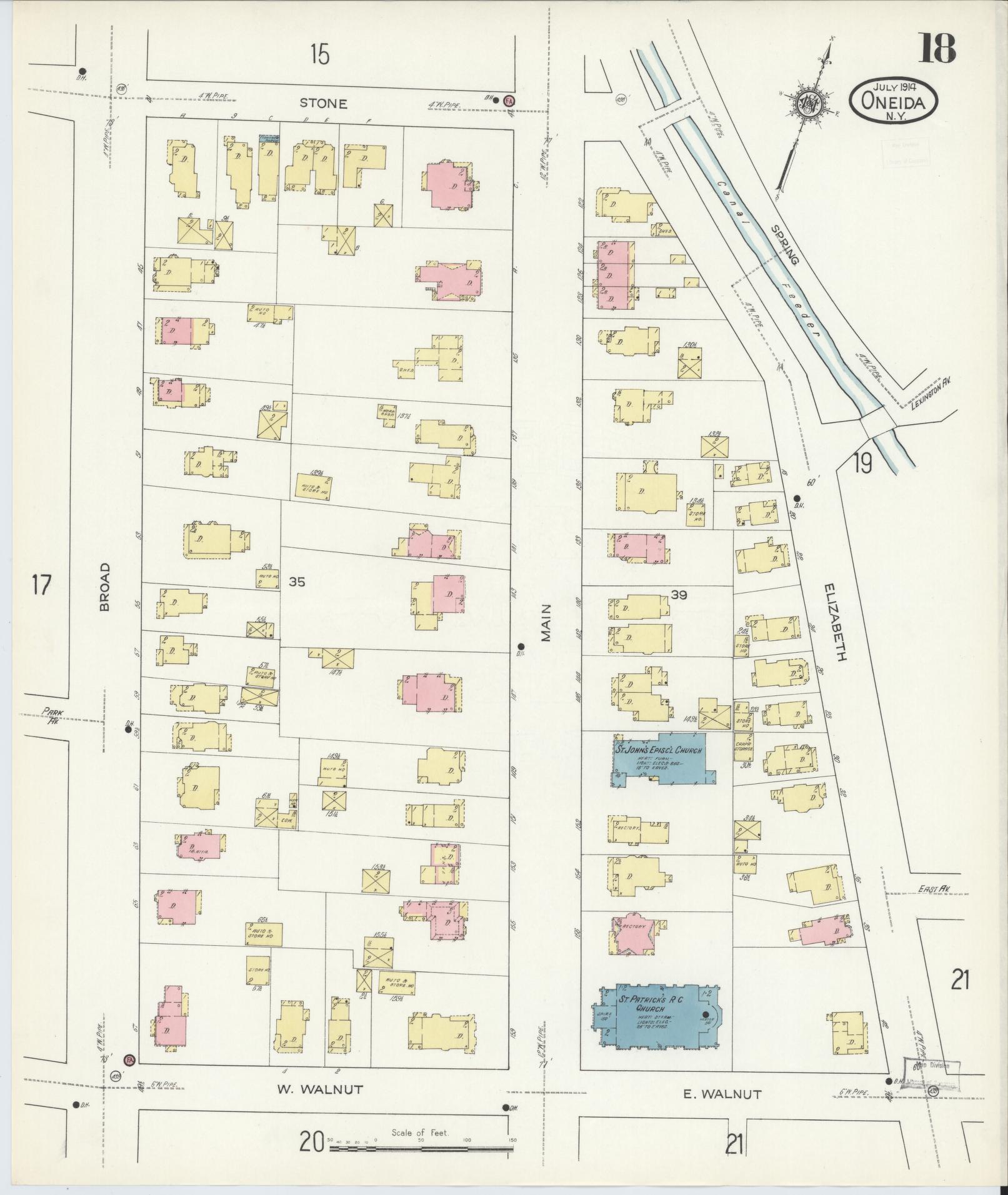 Sanborn Fire Insurance Map from Oneida, Madison County, New York (1914), Sheet #0018 - Complete Map Set gallery image, historic Sanborn map, vintage wall art, New York New York