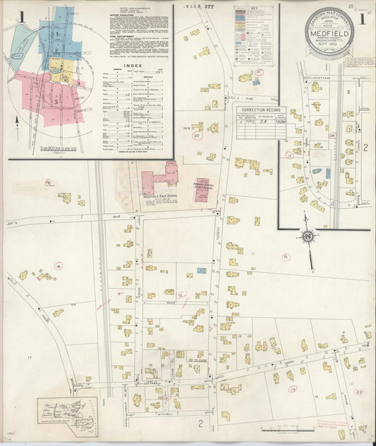 Sanborn Fire Insurance Map from Medfield, Norfolk County, Massachusetts (1943), Sheet #0001 - Complete Map Set gallery image, historic Sanborn map, vintage wall art, Massachusetts Massachusetts
