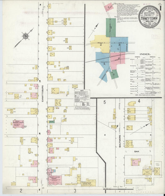 Sanborn Fire Insurance Map from Taneytown, Carroll County, Maryland (1910), Sheet #0001 - Historic Sanborn Fire Insurance Map Print, vintage old map wall art, antique decor, genealogy gift, Maryland Maryland map