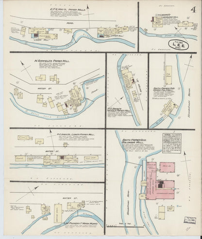 Sanborn Fire Insurance Map from Lee, Berkshire County, Massachusetts (1884), Sheet #0004 - Historic Sanborn Fire Insurance Map Print, vintage old map wall art, antique decor, genealogy gift, Massachusetts Massachusetts map