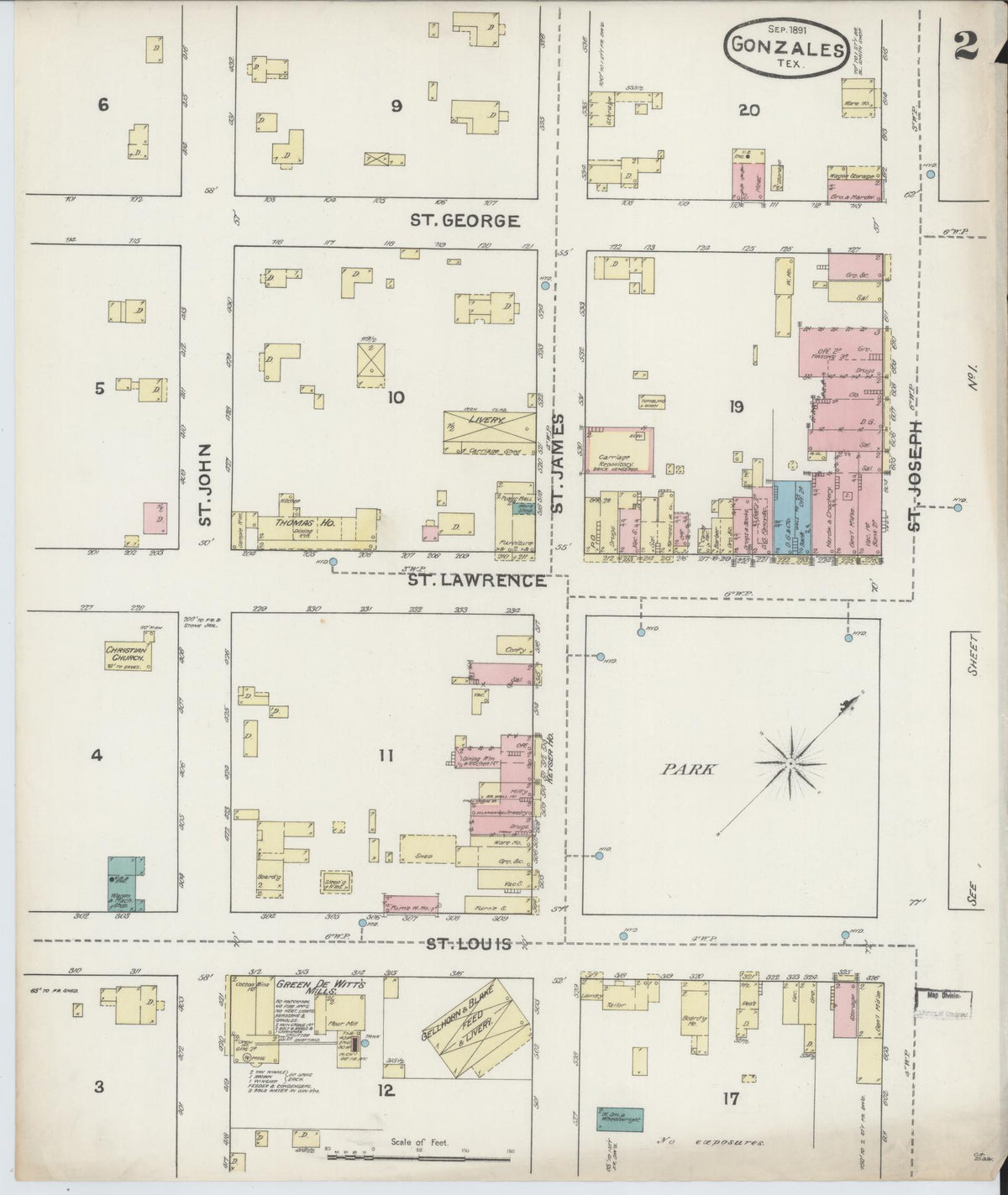 Sanborn Fire Insurance Map from Gonzales, Gonzales County, Texas (1891), Sheet #0002 - Historic Sanborn Fire Insurance Map Print, vintage old map wall art, antique decor, genealogy gift, Texas Texas map