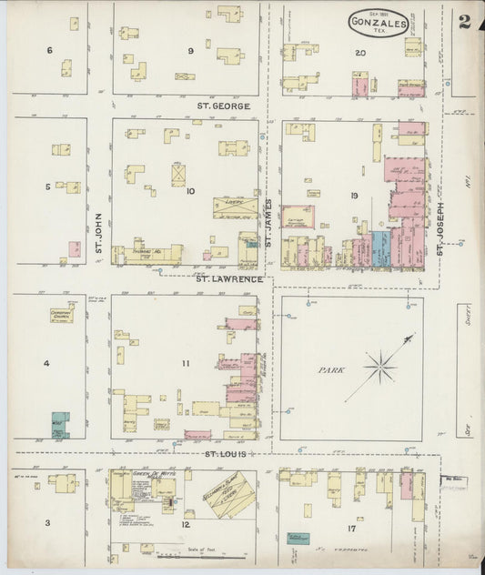 Sanborn Fire Insurance Map from Gonzales, Gonzales County, Texas (1891), Sheet #0002 - Historic Sanborn Fire Insurance Map Print, vintage old map wall art, antique decor, genealogy gift, Texas Texas map