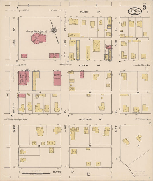 Sanborn Fire Insurance Map from Lufkin, Angelina County, Texas (1922), Sheet #0003 - Historic Sanborn Fire Insurance Map Print, vintage old map wall art, antique decor, genealogy gift, Texas Texas map