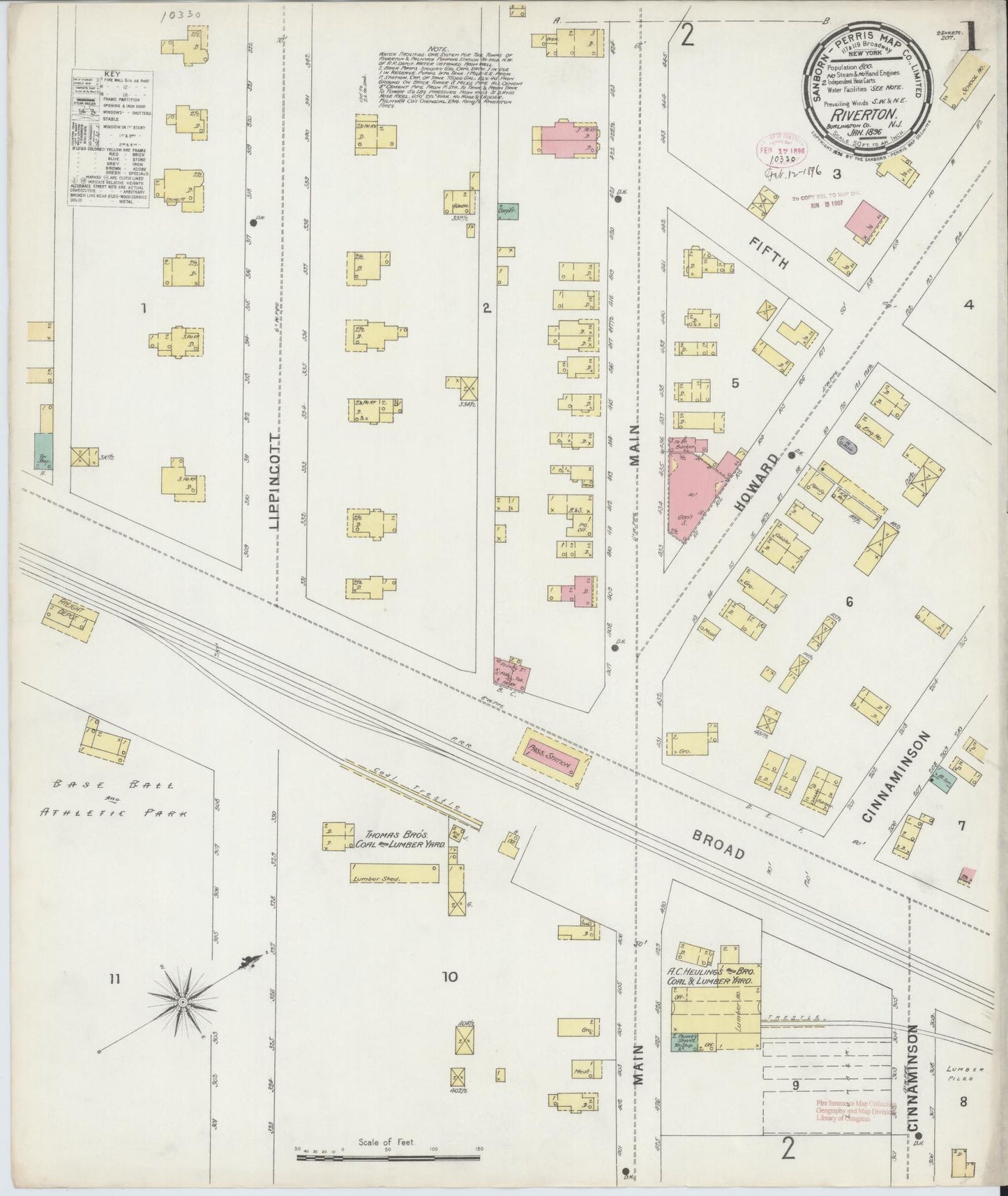 Sanborn Fire Insurance Map from Riverton, Burlington County, New Jersey. (1896) – Historic Sanborn Fire Insurance Map Print