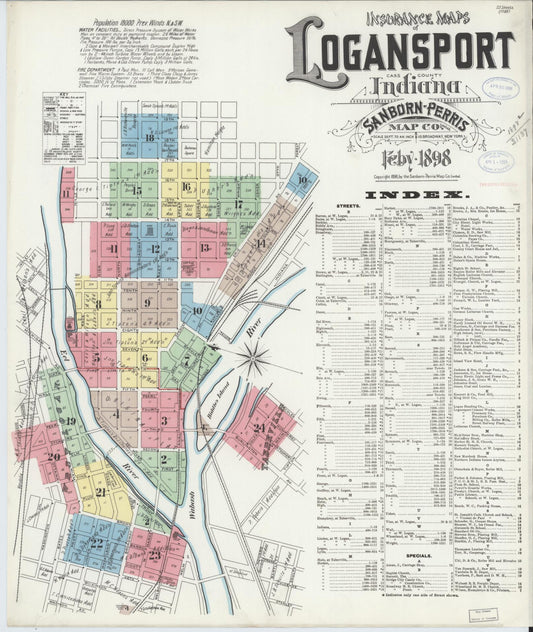 Sanborn Fire Insurance Map from Logansport, Cass County, Indiana (1898), Sheet #0001 - Historic Sanborn Fire Insurance Map Print, vintage old map wall art, antique decor, genealogy gift, Indiana Indiana map