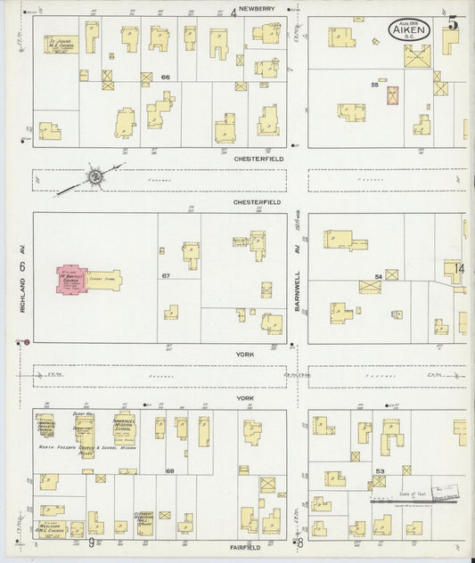 Sanborn Fire Insurance Map from Aiken, Aiken County, South Carolina (1918), Sheet #0005 - Historic Sanborn Fire Insurance Map Print, vintage old map wall art, antique decor, genealogy gift, South Carolina South Carolina map