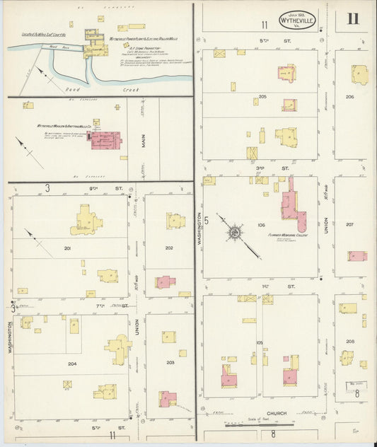 Sanborn Fire Insurance Map from Wytheville, Wythe County, Virginia (1913), Sheet #0011 - Historic Sanborn Fire Insurance Map Print, vintage old map wall art, antique decor, genealogy gift, Virginia Virginia map