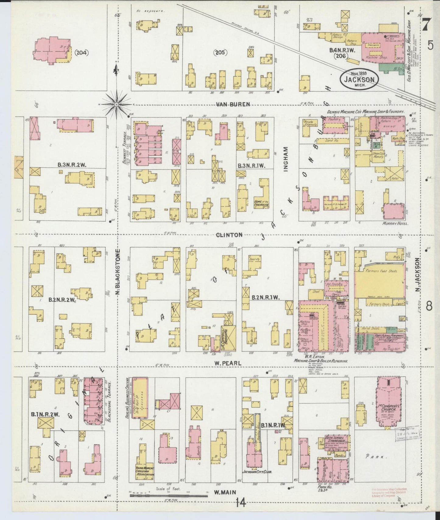 Sanborn Fire Insurance Map from Jackson, Jackson County, Michigan (1899), Sheet #0007 - Complete Map Set gallery image, historic Sanborn map, vintage wall art, Michigan Michigan