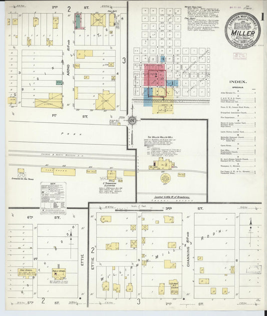 Sanborn Fire Insurance Map from Miller, Hand County, South Dakota (1909), Sheet #0001 - Historic Sanborn Fire Insurance Map Print, vintage old map wall art, antique decor, genealogy gift, South Dakota South Dakota map
