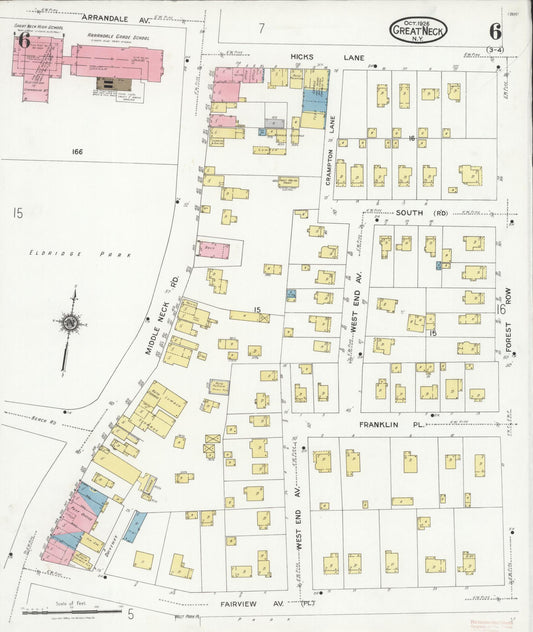 Sanborn Fire Insurance Map from Great Neck, Nassau County, New York (1926), Sheet #0006 - Historic Sanborn Fire Insurance Map Print, vintage old map wall art, antique decor, genealogy gift, New York New York map