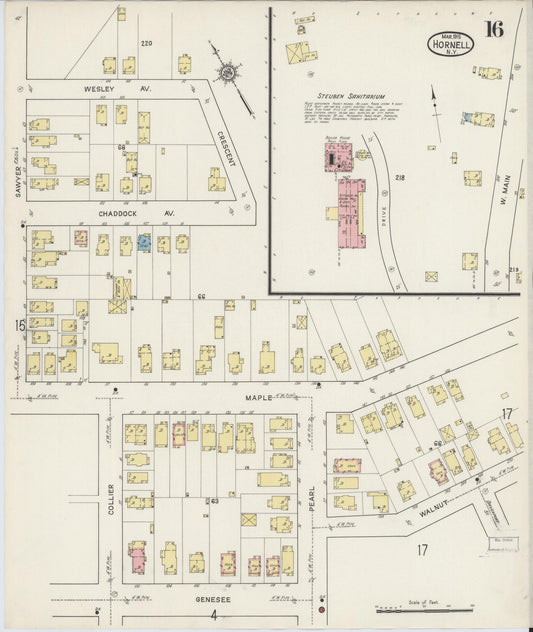 Sanborn Fire Insurance Map from Hornell, Steuben County, New York (1915), Sheet #0016 - Historic Sanborn Fire Insurance Map Print, vintage old map wall art, antique decor, genealogy gift, New York New York map