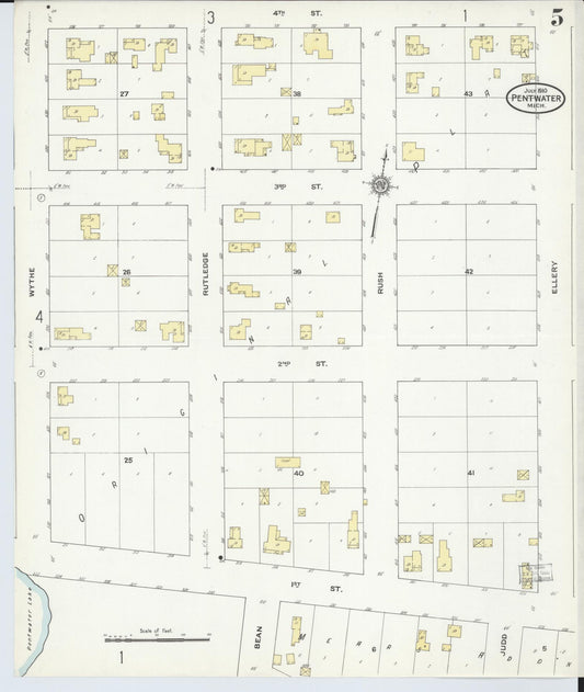 Sanborn Fire Insurance Map from Pentwater, Oceana County, Michigan (1910), Sheet #0005 - Historic Sanborn Fire Insurance Map Print, vintage old map wall art, antique decor, genealogy gift, Michigan Michigan map