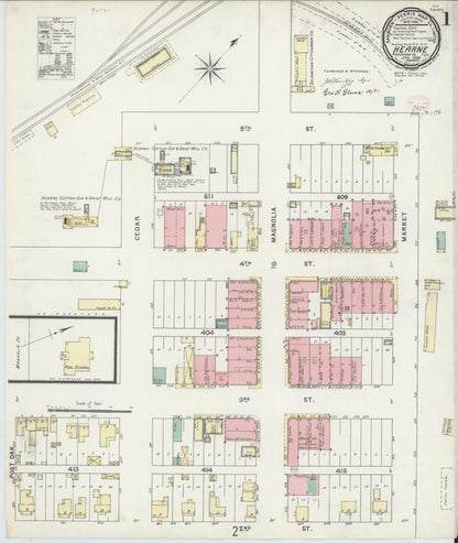 Sanborn Fire Insurance Map from Hearne, Robertson County, Texas (1896), Sheet #0001 - Historic Sanborn Fire Insurance Map Print, vintage old map wall art, antique decor, genealogy gift, Texas Texas map