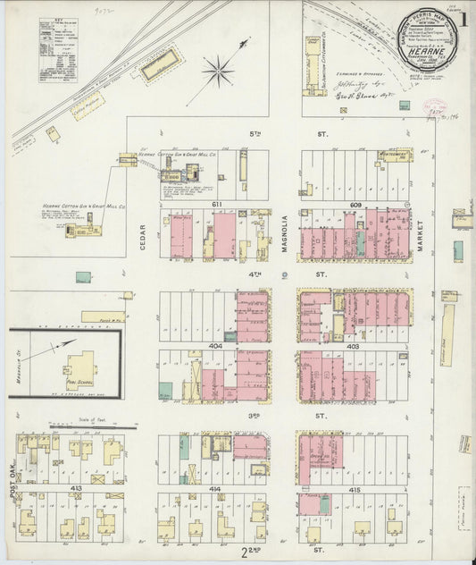 Sanborn Fire Insurance Map from Hearne, Robertson County, Texas (1896), Sheet #0001 - Historic Sanborn Fire Insurance Map Print, vintage old map wall art, antique decor, genealogy gift, Texas Texas map