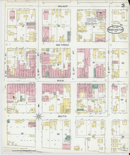 Sanborn Fire Insurance Map from Washington, Daviess County, Indiana (1892), Sheet #0003 - Historic Sanborn Fire Insurance Map Print, vintage old map wall art, antique decor, genealogy gift, Washington Washington map