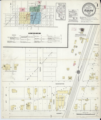 Sanborn Fire Insurance Map from Auburn, Sangamon County, Illinois (1914), Sheet #0001 - Complete Map Set gallery image, historic Sanborn map, vintage wall art, Illinois Illinois