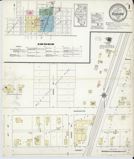Sanborn Fire Insurance Map from Auburn, Sangamon County, Illinois (1914), Sheet #0001 - Complete Map Set gallery image, historic Sanborn map, vintage wall art, Illinois Illinois