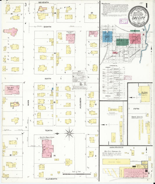 Sanborn Fire Insurance Map from Sac City, Sac County, Iowa (1909), Sheet #0001 - Historic Sanborn Fire Insurance Map Print, vintage old map wall art
