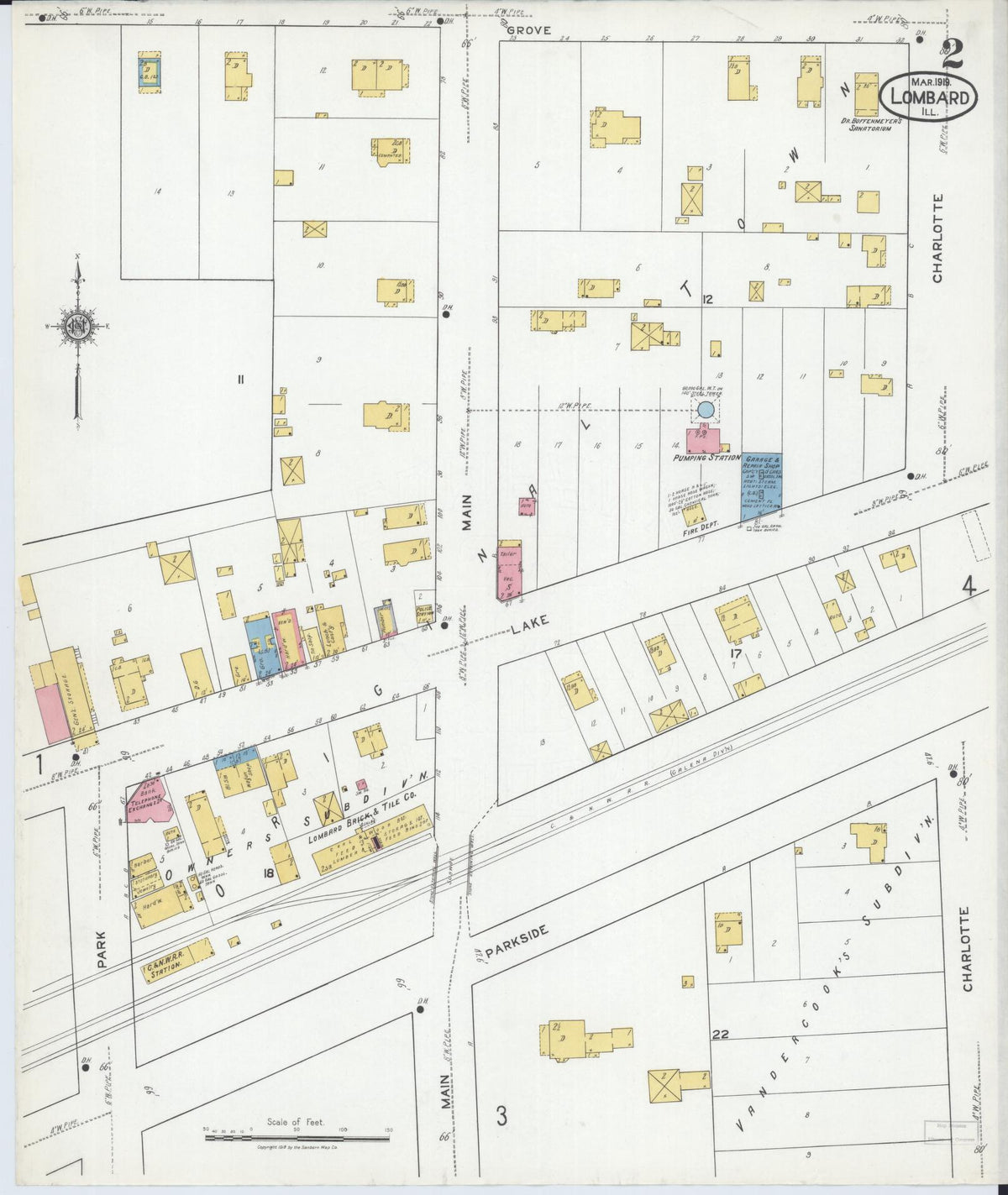 Sanborn Fire Insurance Map from Lombard, Du Page County, Illinois (1919), Sheet #0002 - Complete Map Set gallery image, historic Sanborn map, vintage wall art, Illinois Illinois