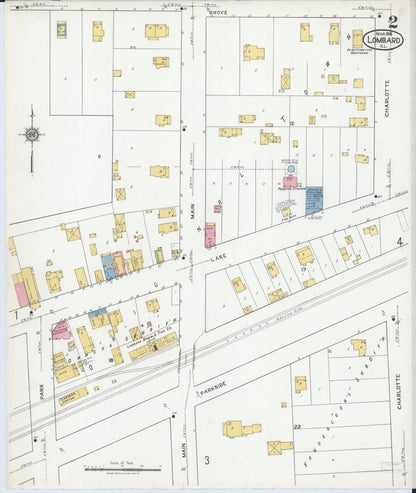 Sanborn Fire Insurance Map from Lombard, Du Page County, Illinois (1919), Sheet #0002 - Complete Map Set gallery image, historic Sanborn map, vintage wall art, Illinois Illinois
